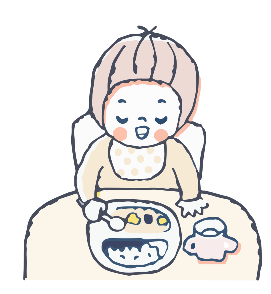 Illustration: Kleinkind am Tisch mit einem Teller