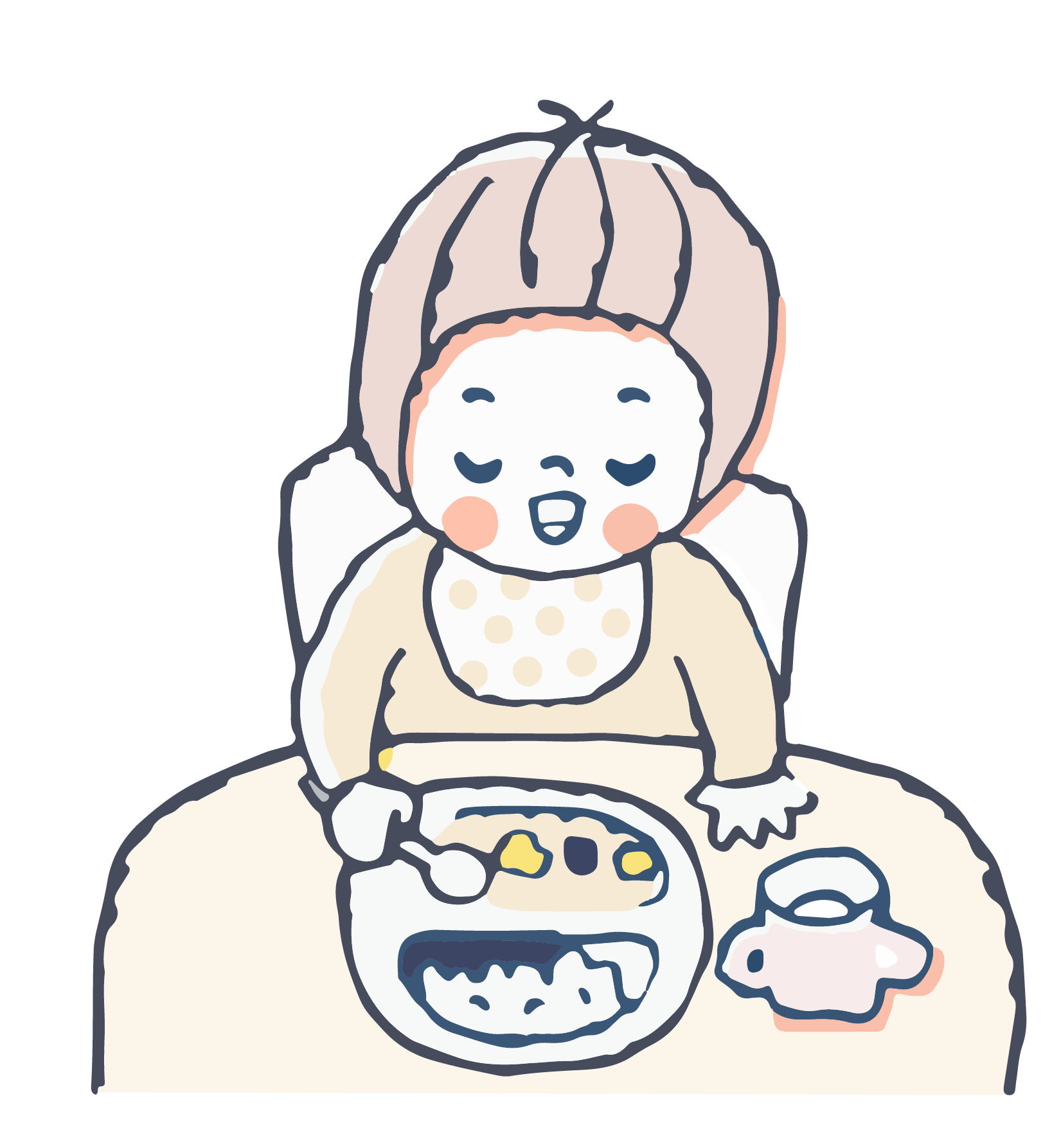 Illustration: Kleinkind am Tisch mit einem Teller